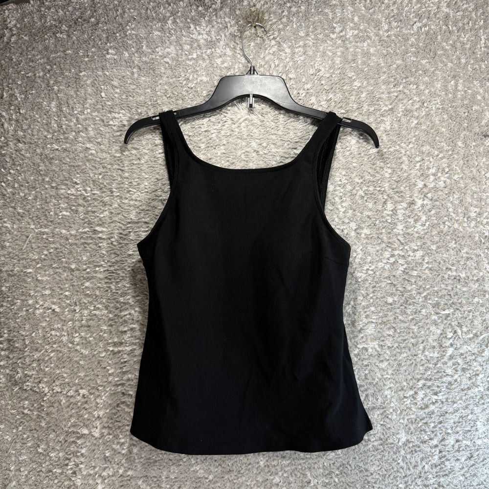 Lands End Tankini With Built-In Bra Ribbed Beach Modest Slimming 12 Black